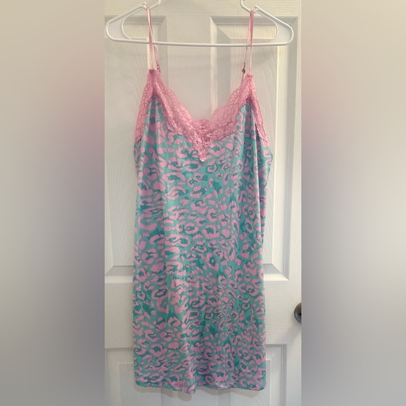 PJ SALVAGE LEOPARD DREAMS LACE TRIM JERSEY CHEMISE IN AQUA size Small - Picture 1 of 9